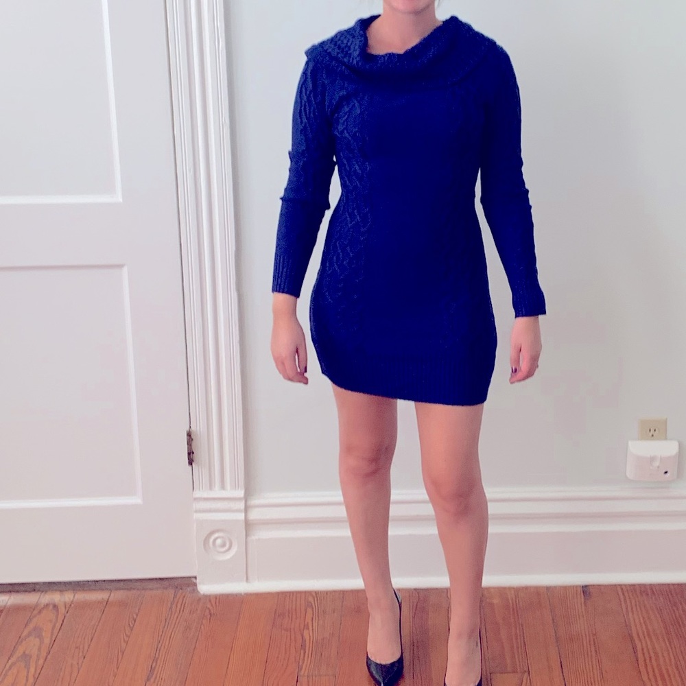 Blue long sleeve sweater dress